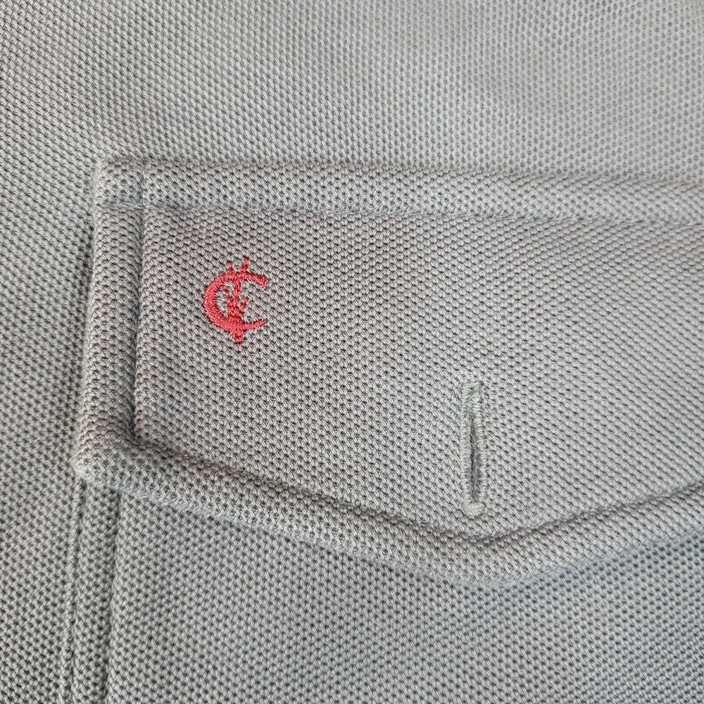 Criquet Polo Shirt Mens 2XL Gray Long Sleeve Pocket‎ Knit Casual Golf Logo